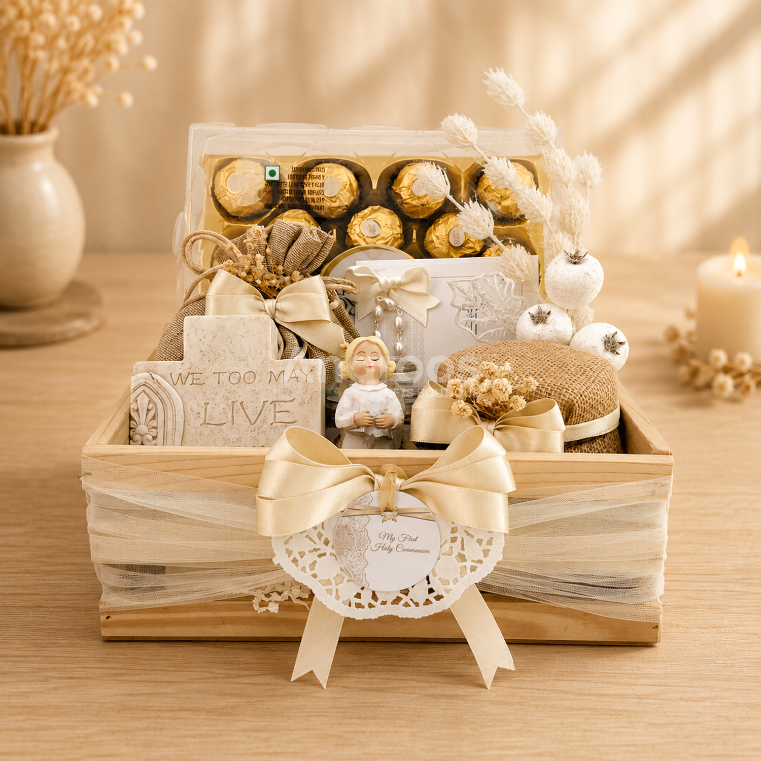 Holy Communion Tray Hamper with Angel, Cross & Chocolates photo 2
